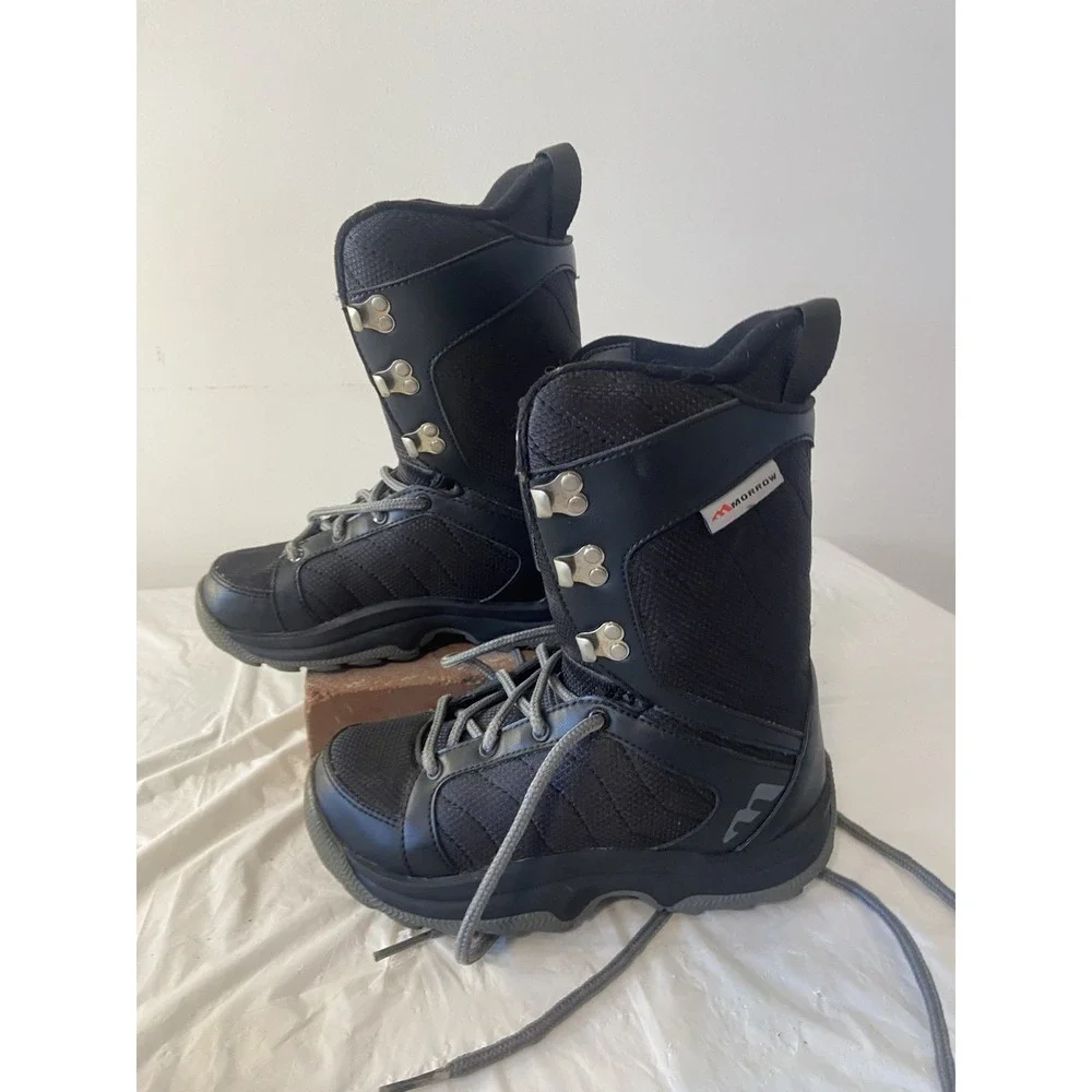Kids Morrow Black Slick Lace Up Snowboard Boots-New‎ Without Box-Size 4